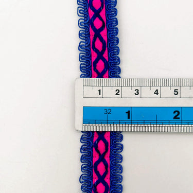 Fuchsia Pink Cotton Fabric Lace Trim with Royal Blue Thread Embroidery, Trim By 3 Yards, Craft Decorative Ribbon